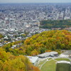 紅葉の中の札幌を眺める