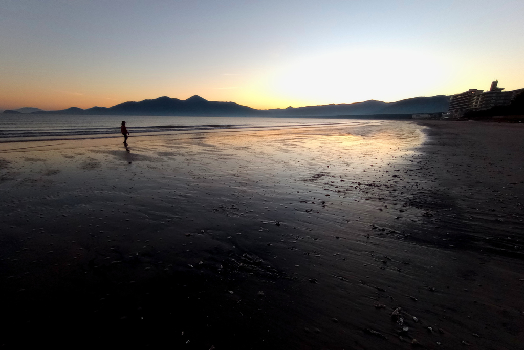 浜辺の早朝散歩