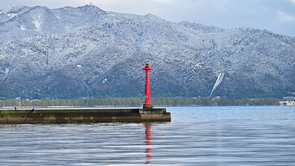 雪景色を背景に