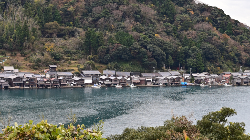 伊根散歩　舟屋の里公園より見下ろす舟屋群