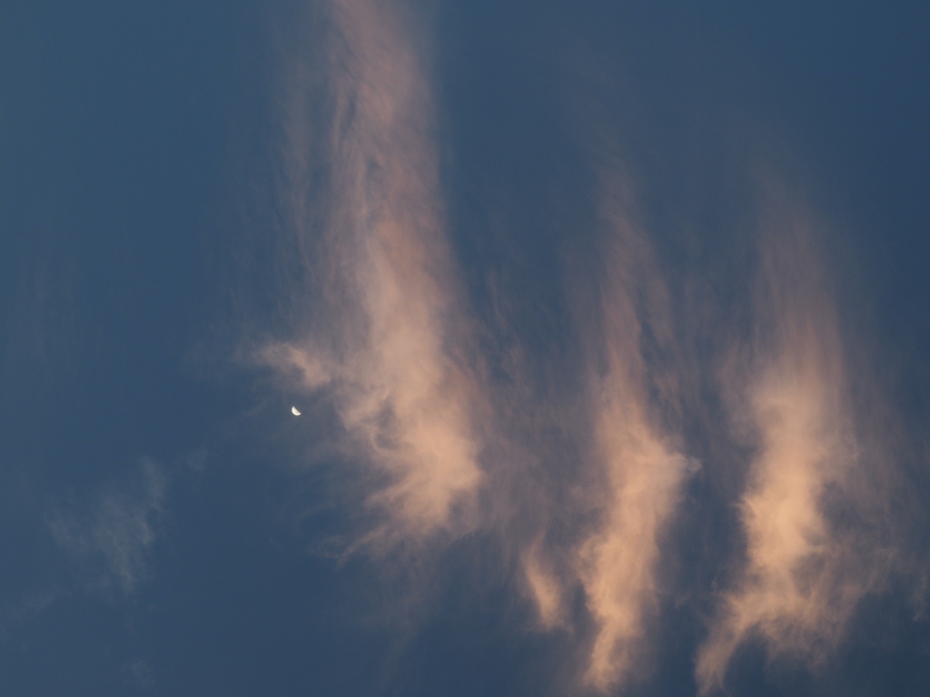 夕焼け雲にお月様