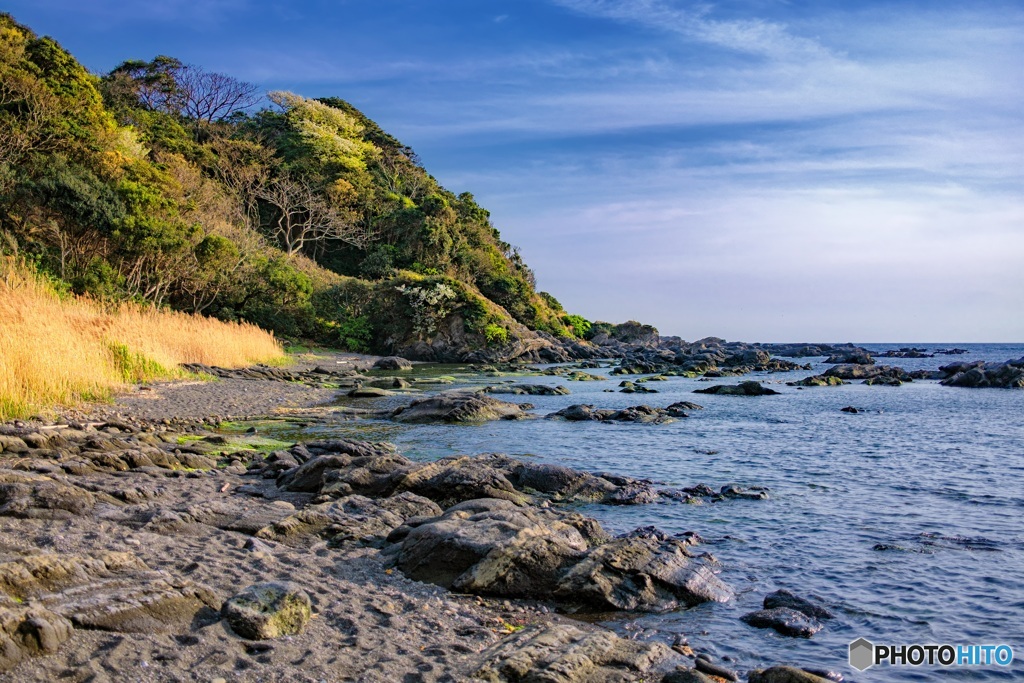 神奈川県・春の栗谷浜の風景