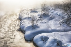 北海道・美瑛町 朝霧の美瑛川