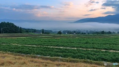 長野県・木島平村 朝霧と朝焼けの風景