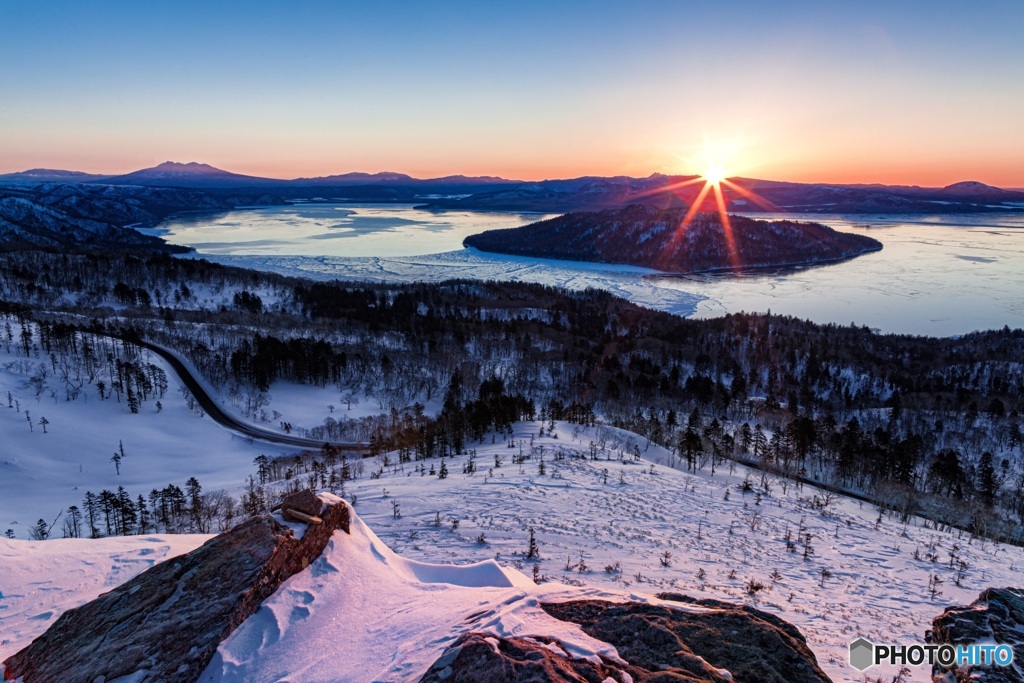 北海道・美幌町 冬の美幌峠の朝日