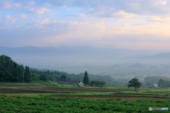 長野県・木島平村 幻想的な早朝の朝霧の風景