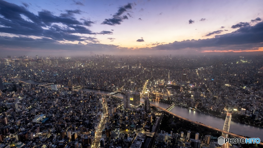 東京都・東京スカイツリーからの夕景
