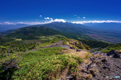 長野県・北横岳 初秋の山頂付近から眺める南八ヶ岳の風景