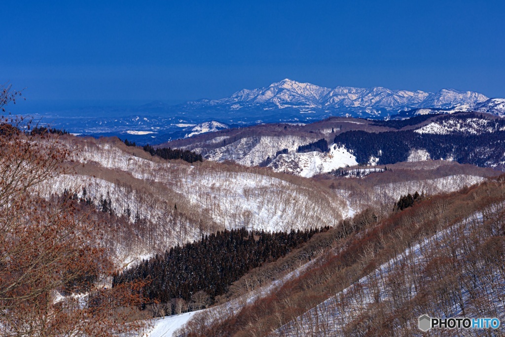 長野県・斑尾高原から望む冬の米山