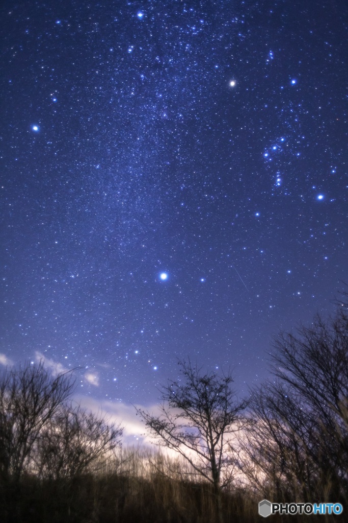 山梨県・冬の大三角形と小さな流星 in パノラマ台