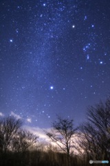 山梨県・冬の大三角形と小さな流星 in パノラマ台