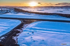 北海道・大空町 セスナからの夕景