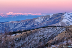 長野県・八子ヶ峰から望む乗鞍岳のモルゲンロート