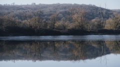 冷え込んだ川面