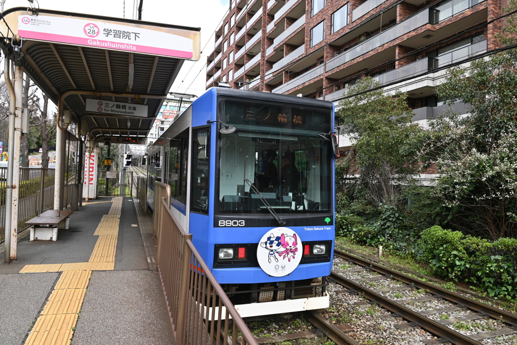 都電荒川線の学習院下駅にて