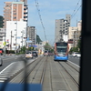 松山市内の道路の真ん中を堂々と走るいよてつの車両たち