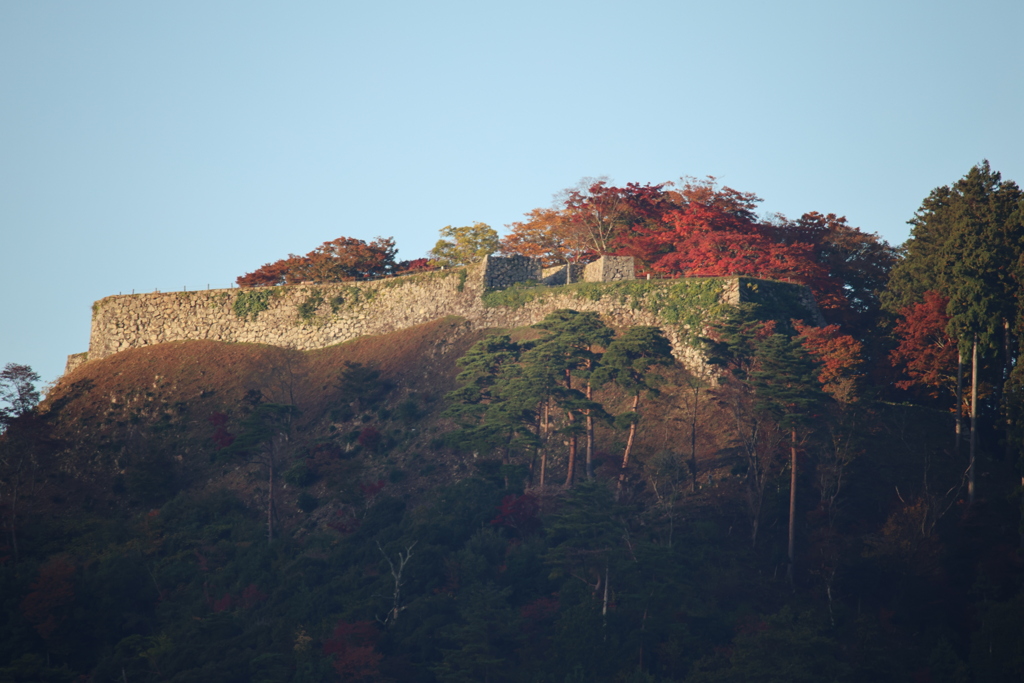 朝日を浴びた津和野城跡