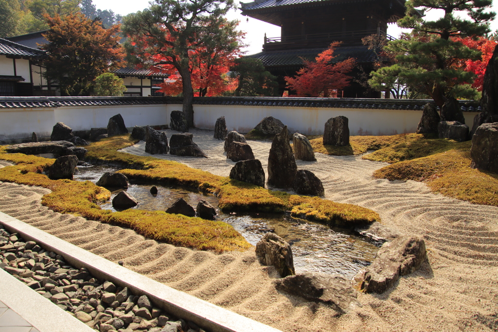 枯山水と紅葉