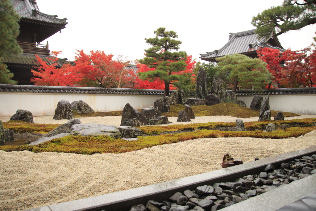 枯山水と紅葉