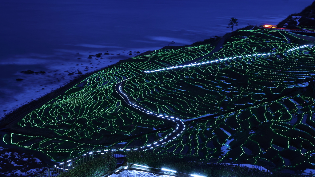 冬の能登 夜の千枚田