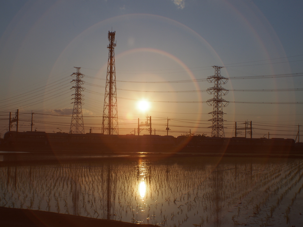 お写ん歩(92)-1（夕日×電車）