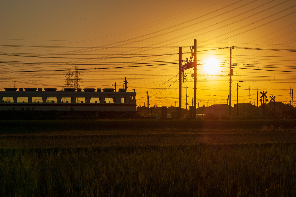 お写ん歩(5)-7（電車×夕日）