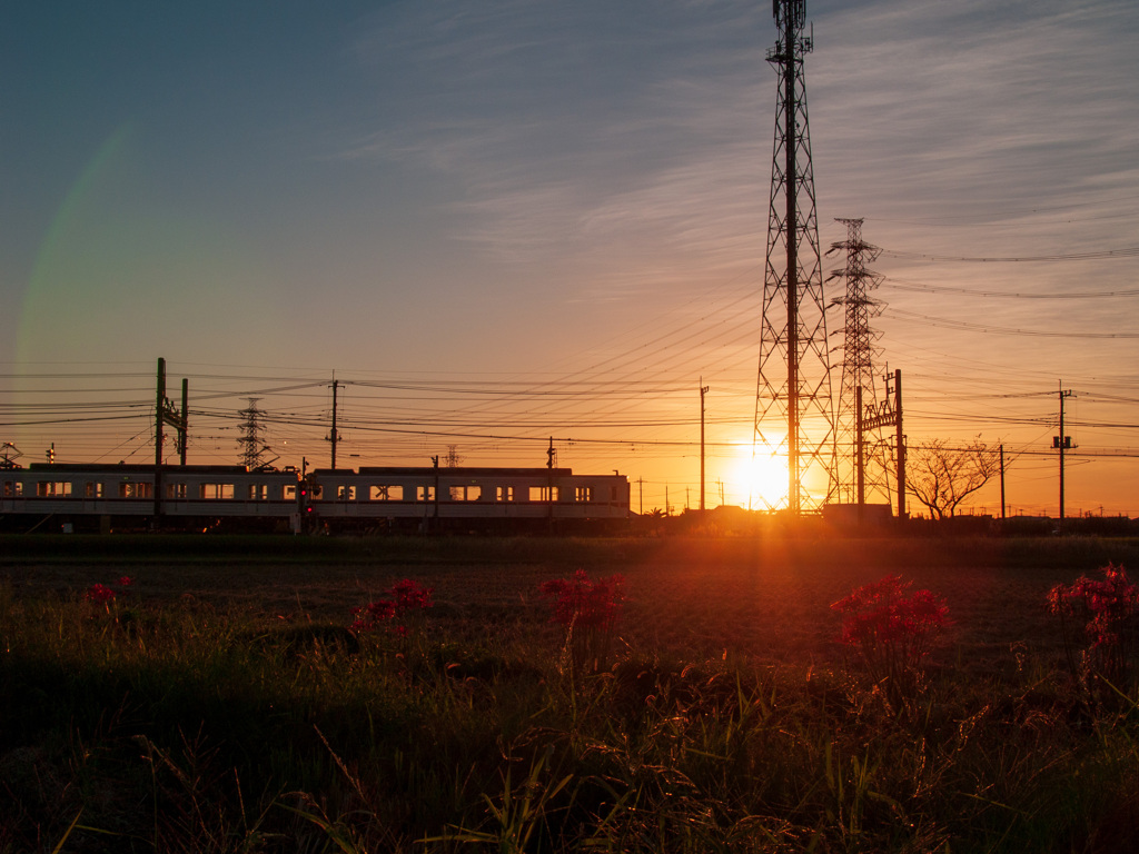 お写ん歩(4)-3（電車×夕日）