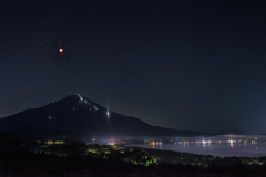 赤い月と富士と山中湖