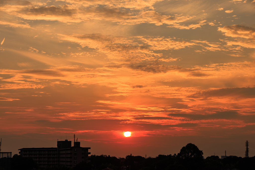 屋上夕焼け 沈みゆく