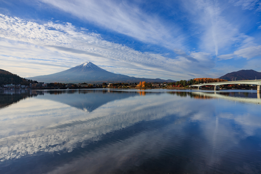 逆さ富士と河口湖大橋