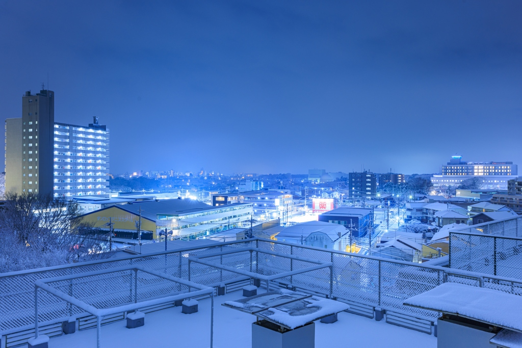 珍しい積雪　自宅屋上より