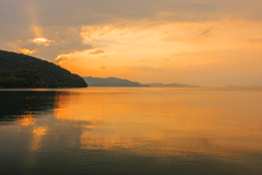 猪苗代湖 湖南港の夕焼け