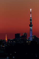 屋上より スカイツリー＆東京タワー その1