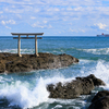 大洗磯前神社 神磯の鳥居とさんふらわあ