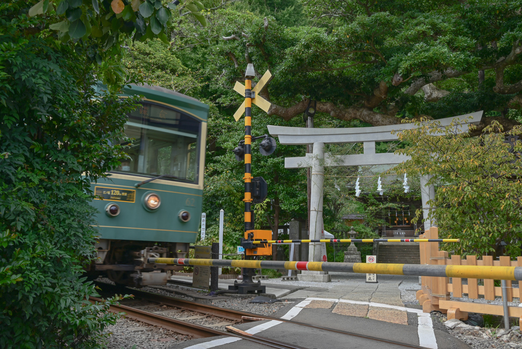 江ノ電と鳥居