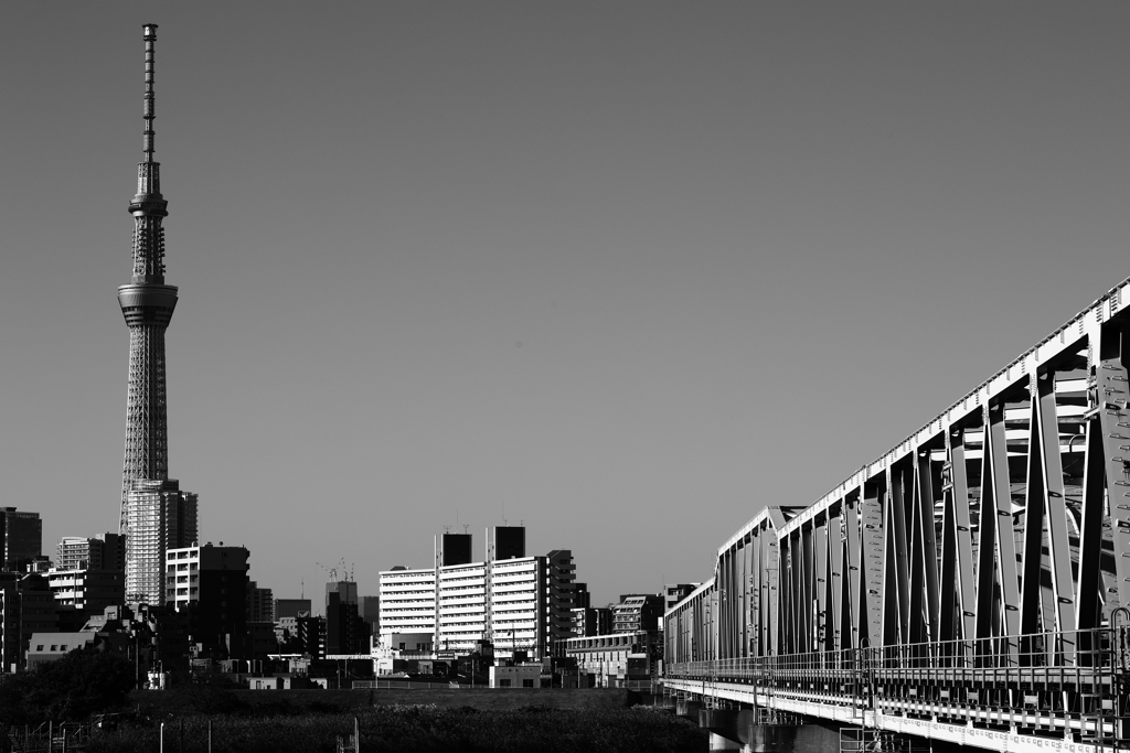 東京下町鉄橋風景