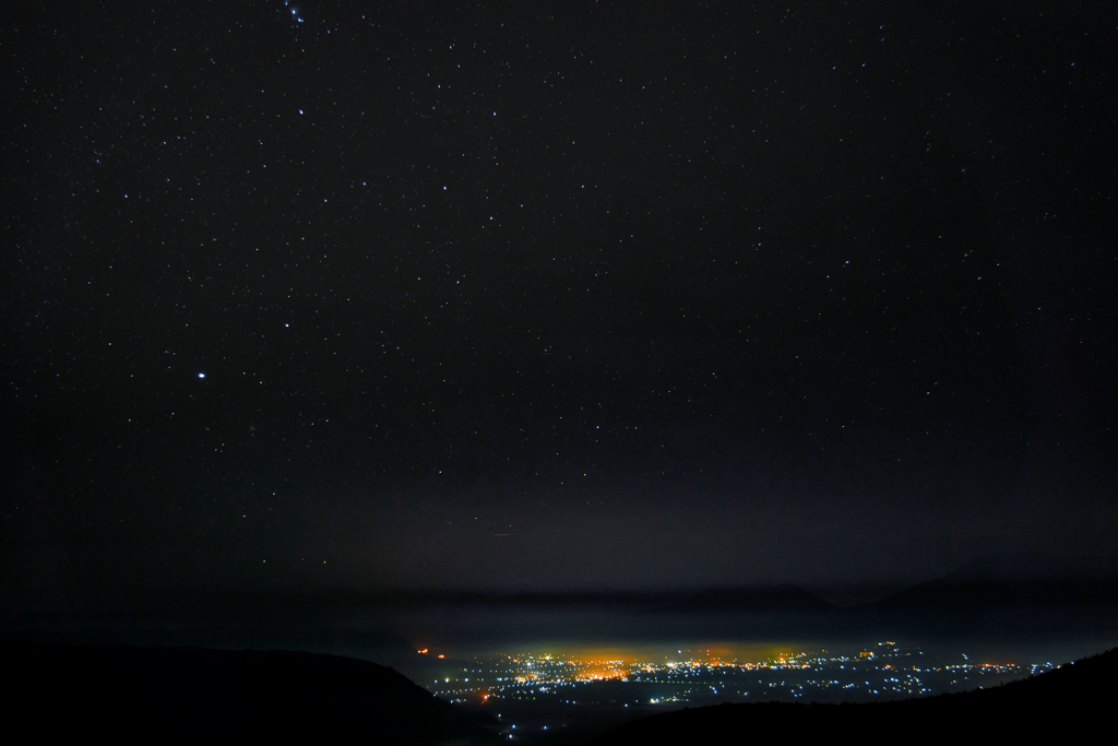 大観峰の星空と夜景