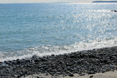 キラキラと水際