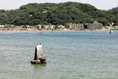 海水浴客を眺める不如帰の碑