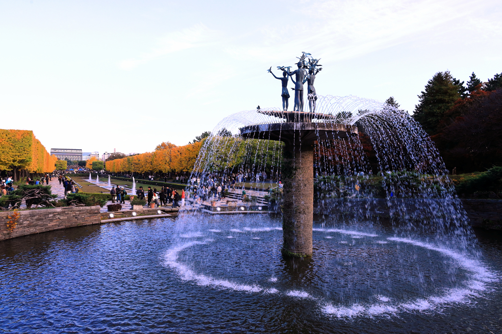 昭和記念公園の噴水から望む