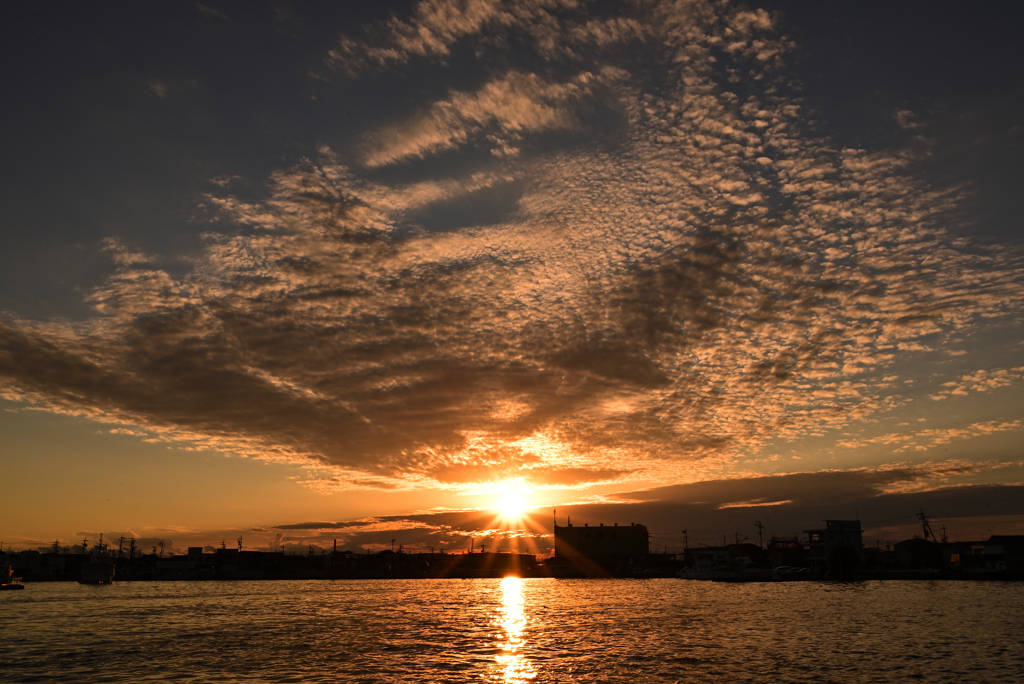 夕焼けに染まる秋の雲