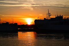 港の夕陽