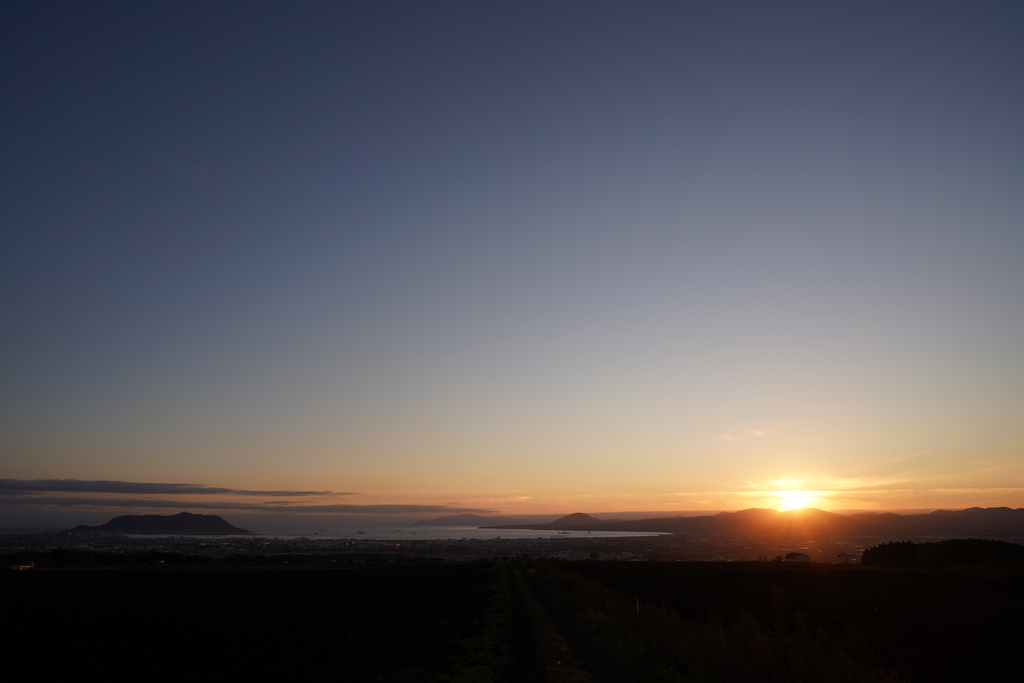 函館山と夕日
