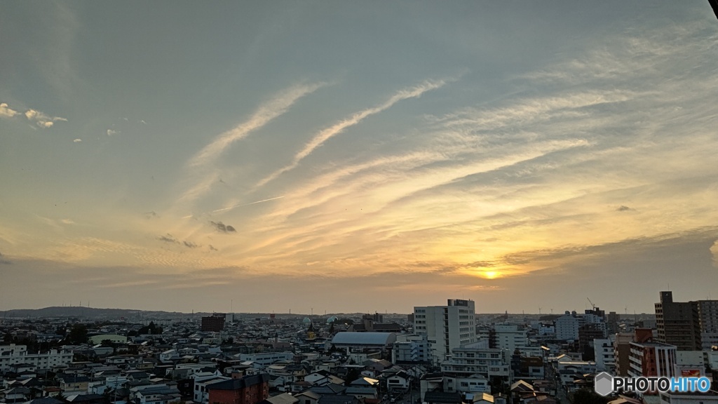 ベランダから見た夕陽