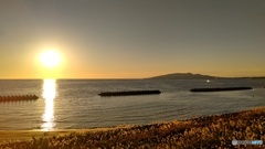寒風山と夕陽
