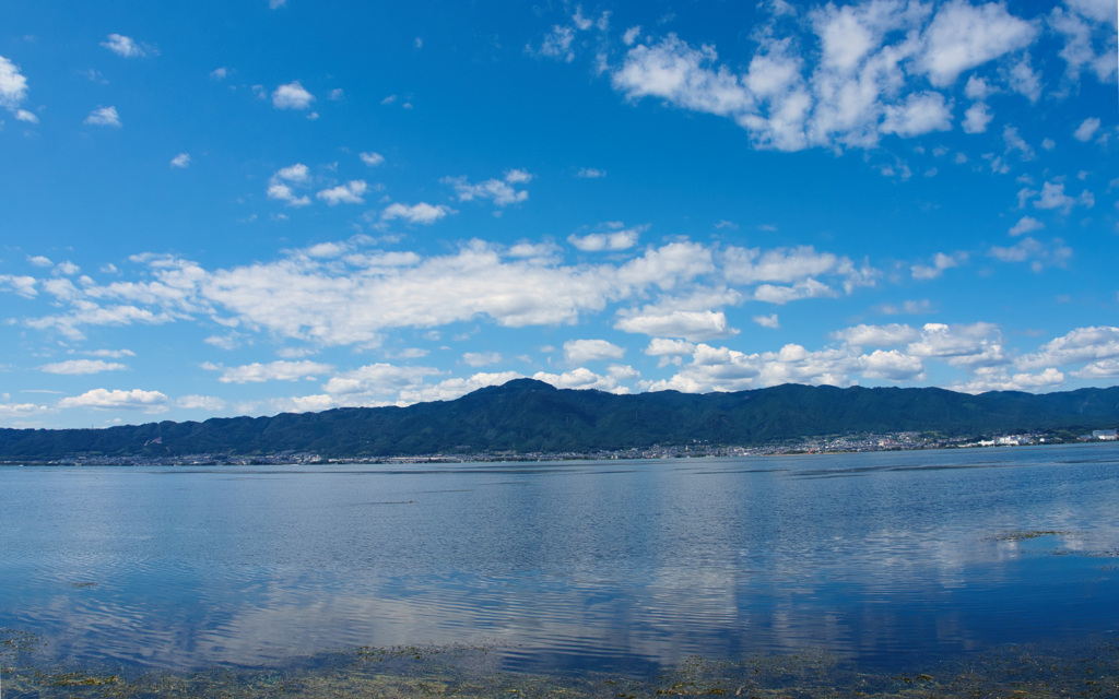 湖上の青い空