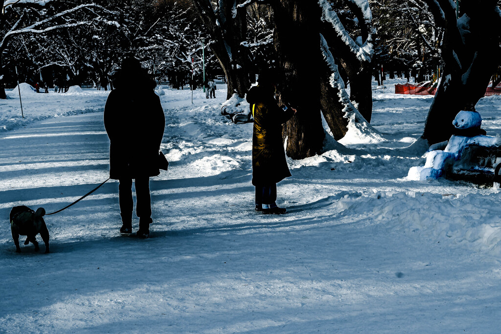 ベンチの人を撮影