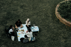 豊平橋のたもとで