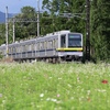 お花畑の東武20000系電車。