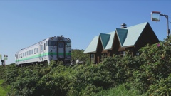 ハマナス咲く原生花園駅を通過するキハ40系。
